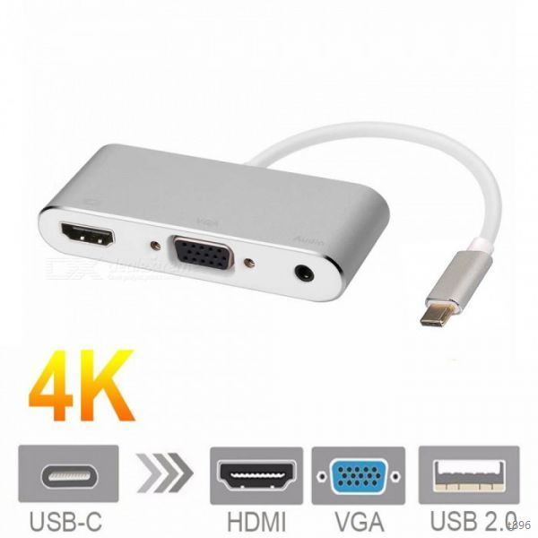 Cáp chuyển đổi type c 3.1 sang VGA + HDMI +AUX 3.5mm