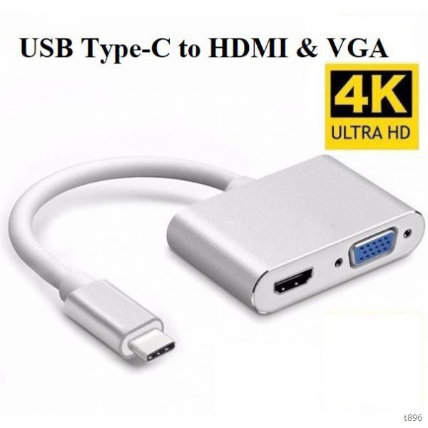 Jack chuyển đổi type c 3.1 Sang VGA + HDMI Support 4Kx2K Adapter 2 in 1